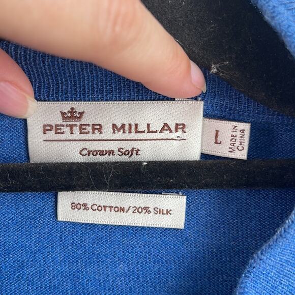 Peter Millar Crown Soft cotton silk blend mock neck  polka dot 1/4  zip sweater - Picture 5 of 7